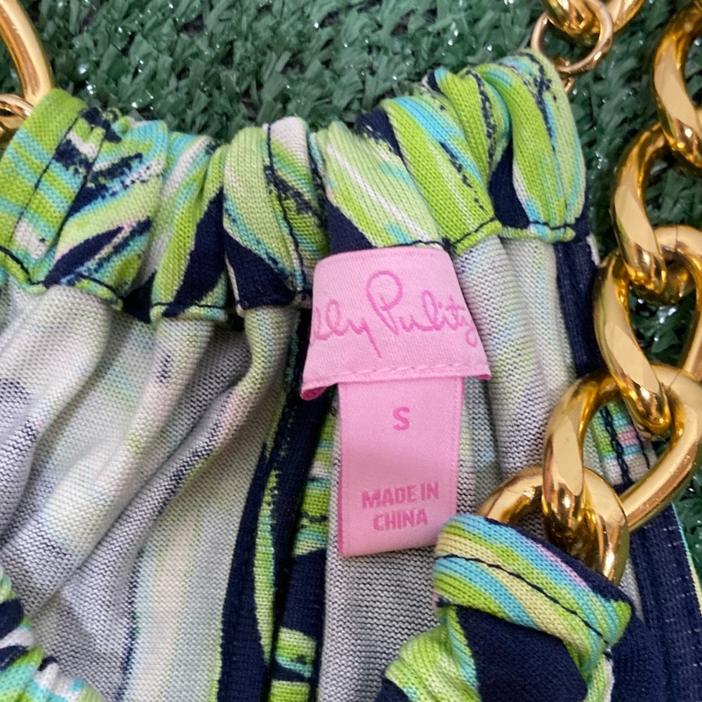Lilly Pulitzer Tropical Navy & Lime Halter Dress with Chain Detail - Picture 6 of 6